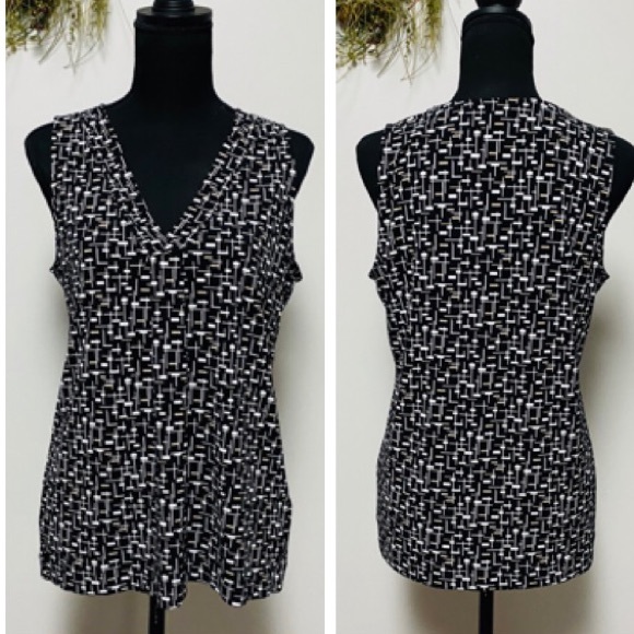 WHBM V Neck Black & White Sleeveless Top Size M - Picture 3 of 6